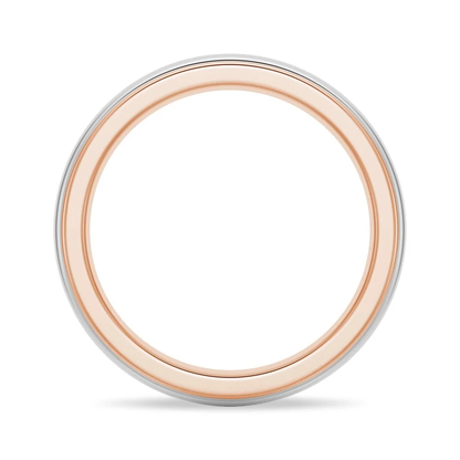Direct front circular view showing two-tone rose gold rim and white gold center band