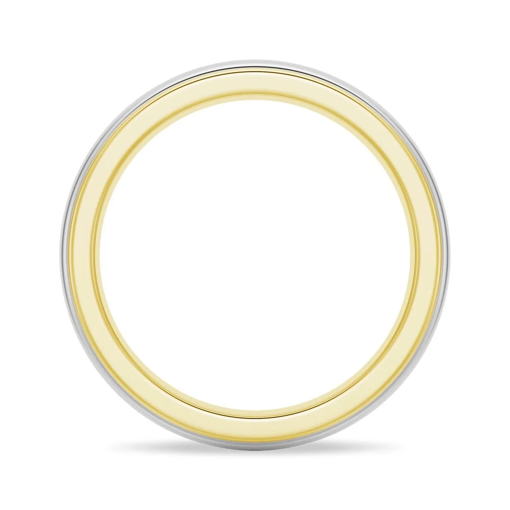 Direct front circular view showing two-tone yellow gold rim and white gold center band