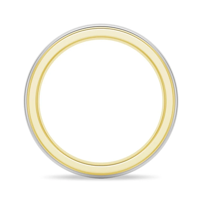 Direct front circular view showing two-tone yellow gold rim and white gold center band