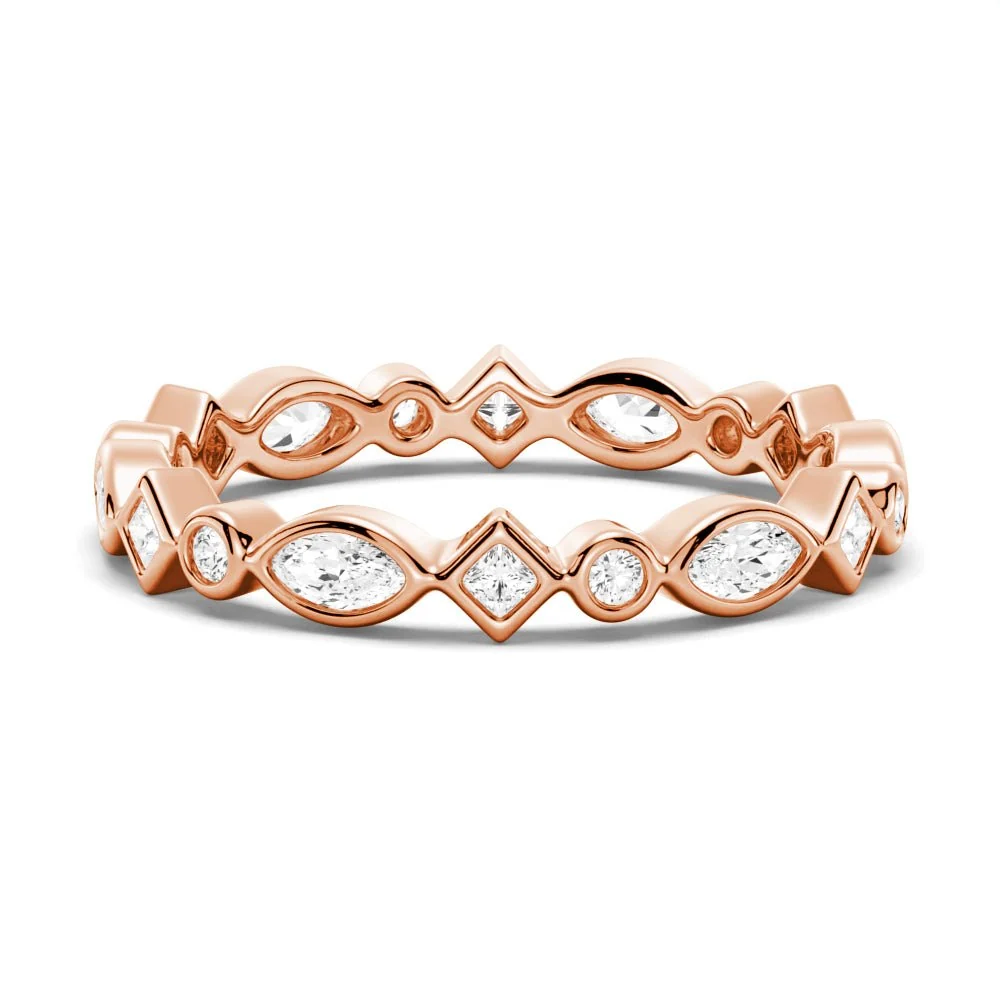 multi-shape-bezel-moissanite-eternity-band-rose-gold-color-front