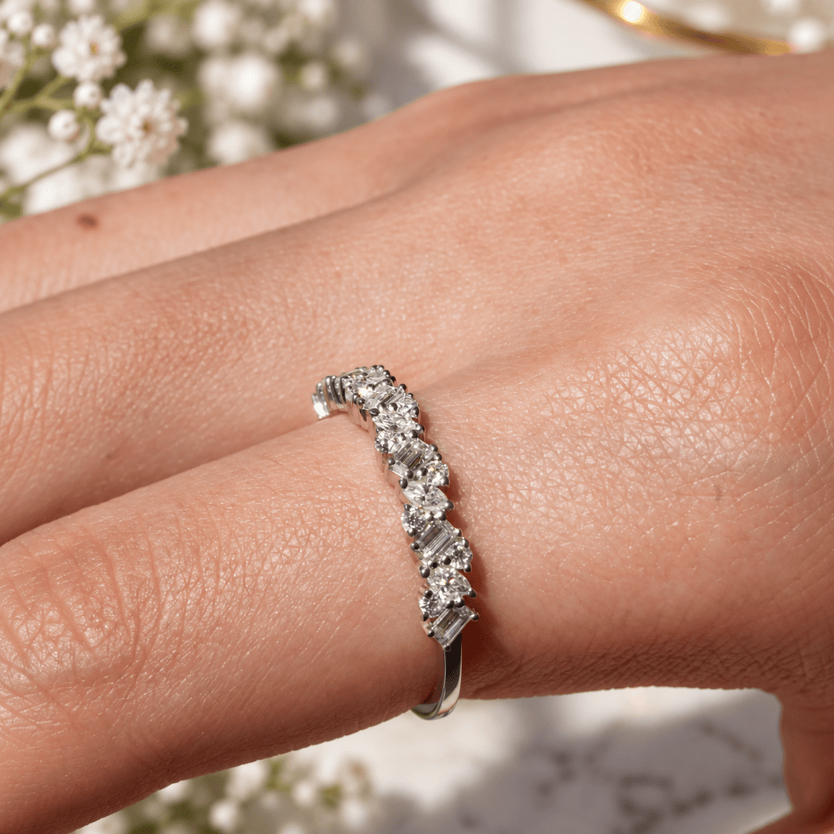 Multi-Shape Moissanite Contour Wedding Band - Novelle Vow