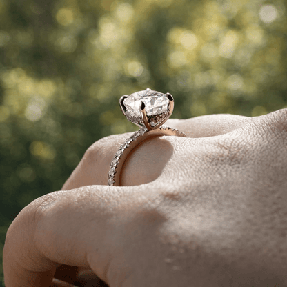 Oval Cut Moissanite Engagement Ring with Hidden Halo & Pavé Band - Novelle Vow