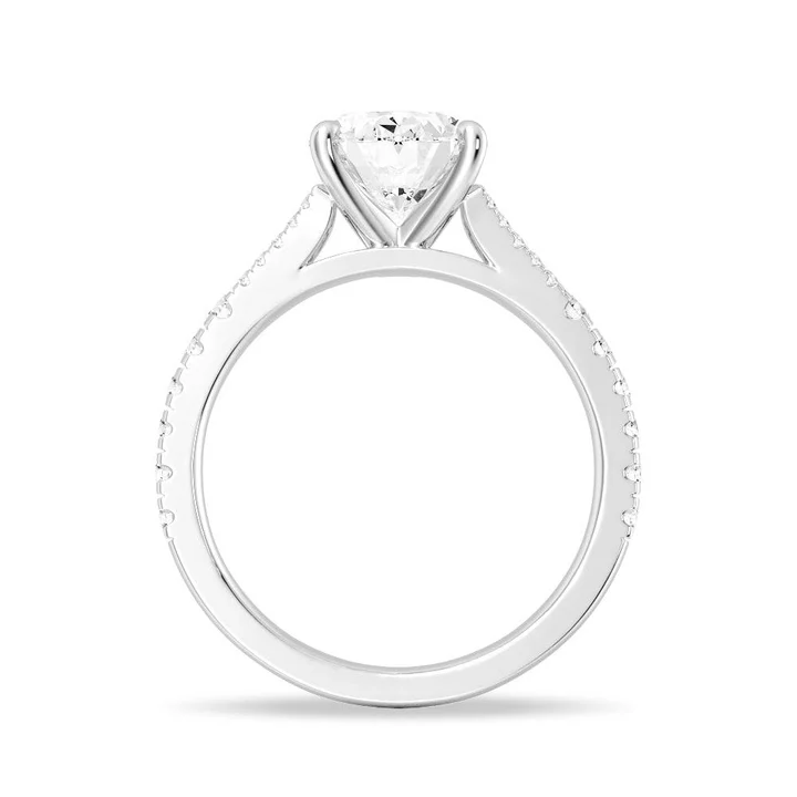 Profile view of Oval Cut Moissanite Engagement Ring with Split Pavé Band - Novelle Vow