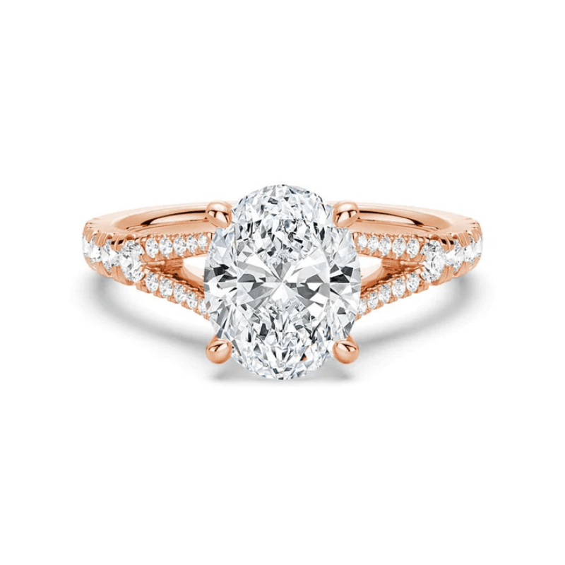 Oval Cut Moissanite Engagement Ring with Split Pavé Band in Rose Gold - Novelle Vow