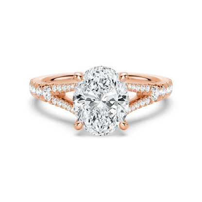 Oval Cut Moissanite Engagement Ring with Split Pavé Band in Rose Gold - Novelle Vow