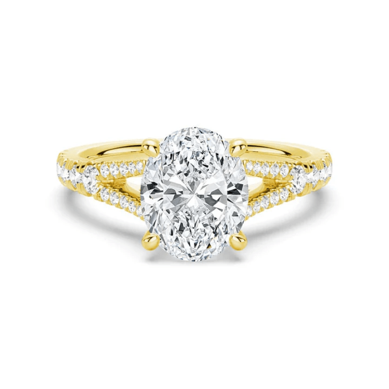 Oval Cut Moissanite Engagement Ring with Split Pavé Band in Yellow Gold - Novelle Vow