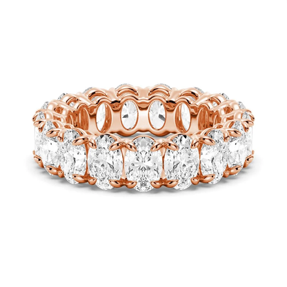 Front view of rose gold oval cut moissanite eternity band