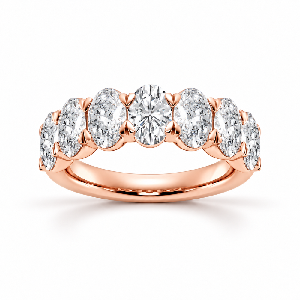 oval-cut-moissanite-seven-stone-ring-rose-gold-front