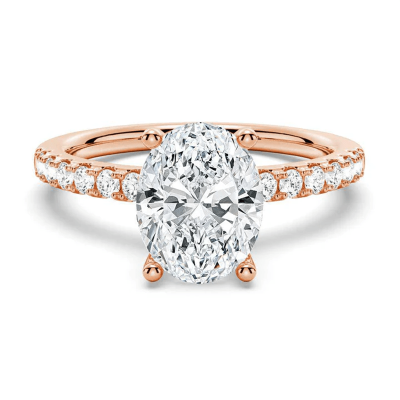 Petite Oval Moissanite Engagement Ring with Micropavé Band in Rose Gold - Novelle Vow