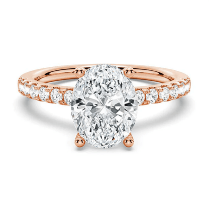 Petite Oval Moissanite Engagement Ring with Micropavé Band in Rose Gold - Novelle Vow