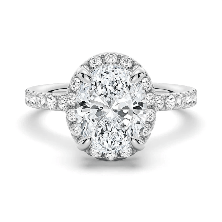 Oval Halo Moissanite Engagement Ring with Pavé Band - Novelle Vow