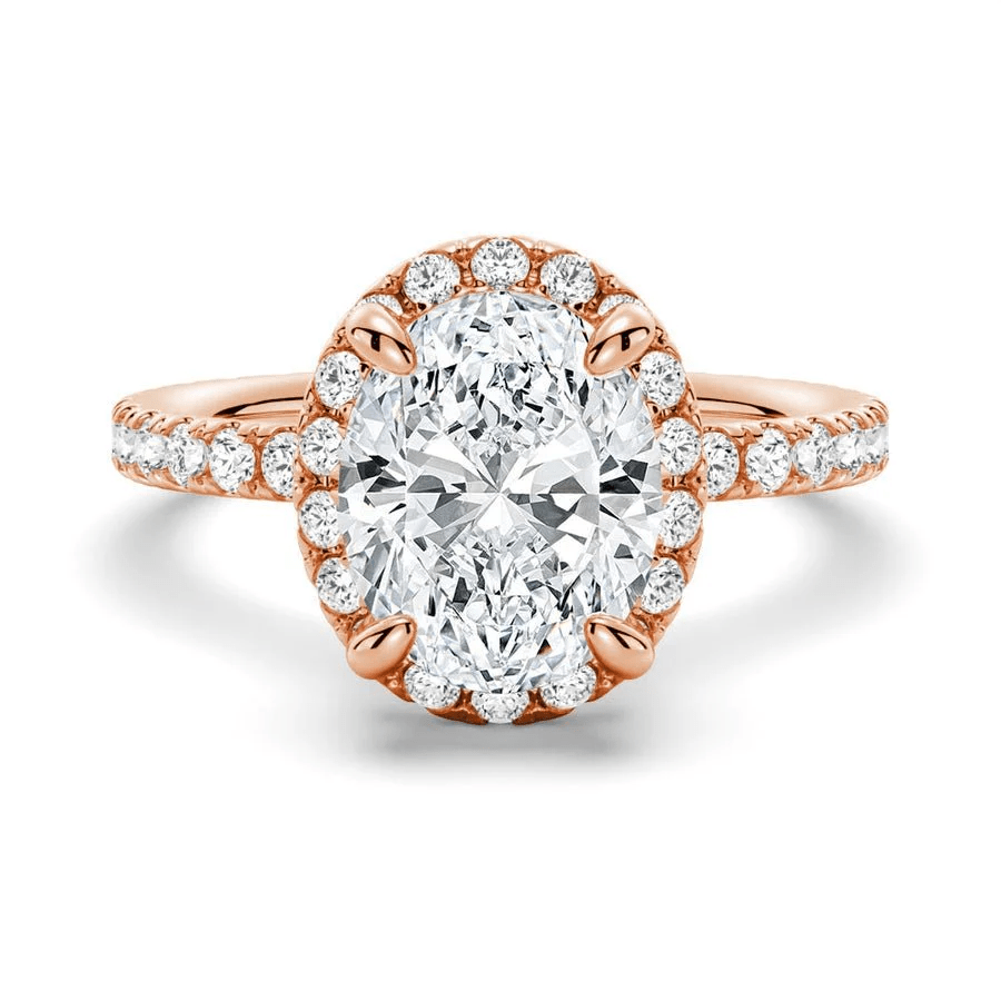 Oval Halo Moissanite Engagement Ring with Pavé Band - Novelle Vow