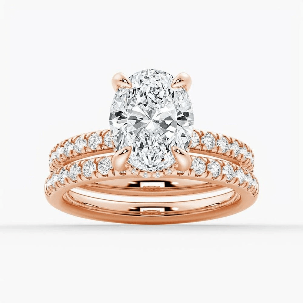 Oval Moissanite Engagement Ring and Pavé Wedding Band Set - Novelle Vow