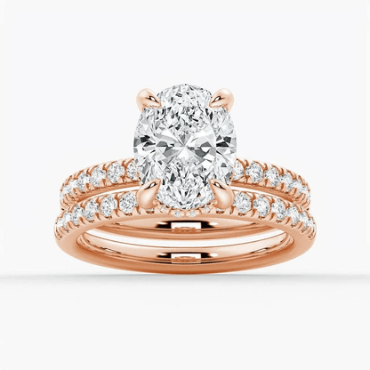 Oval Moissanite Engagement Ring and Pavé Wedding Band Set - Novelle Vow