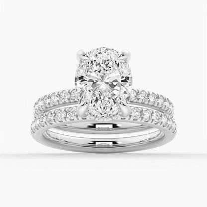 Oval Moissanite Engagement Ring and Pavé Wedding Band Set - Novelle Vow
