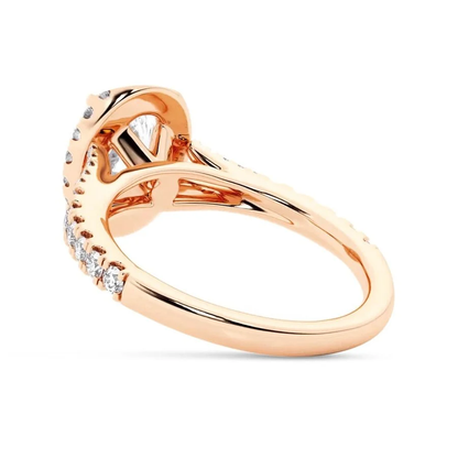 Rose gold oval moissanite halo engagement ring side profile setting
