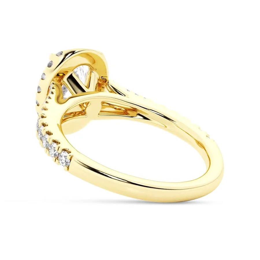 Yellow gold oval moissanite ring direct side profile view