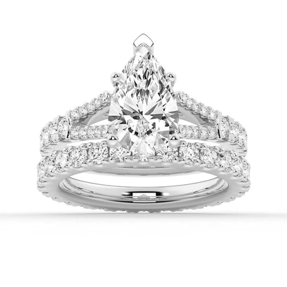 Pear Moissanite Engagement Ring and Pavé Wedding Band Set - Novelle Vow