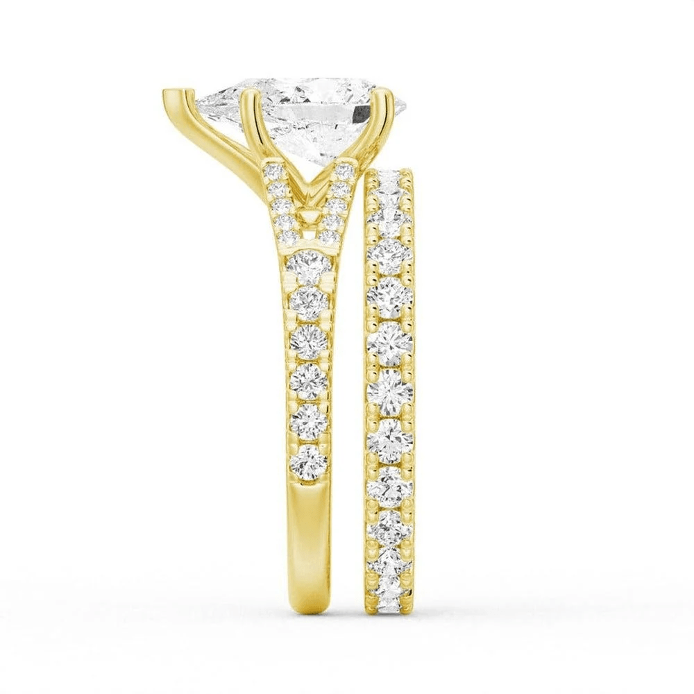 Pear Moissanite Engagement Ring and Pavé Wedding Band Set - Novelle Vow