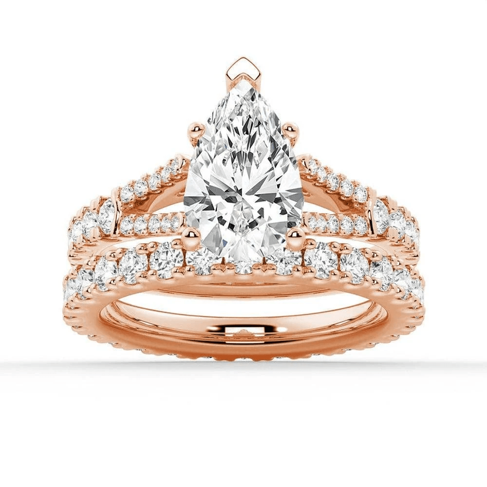 Pear Moissanite Engagement Ring and Pavé Wedding Band Set - Novelle Vow