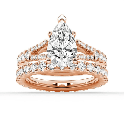 Pear Moissanite Engagement Ring and Pavé Wedding Band Set - Novelle Vow