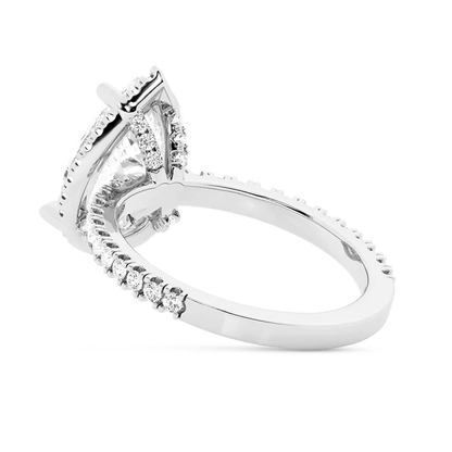 Pear Moissanite Halo Engagement Ring with Pavé Band