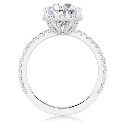 Pear Moissanite Halo Engagement Ring with Pavé Band