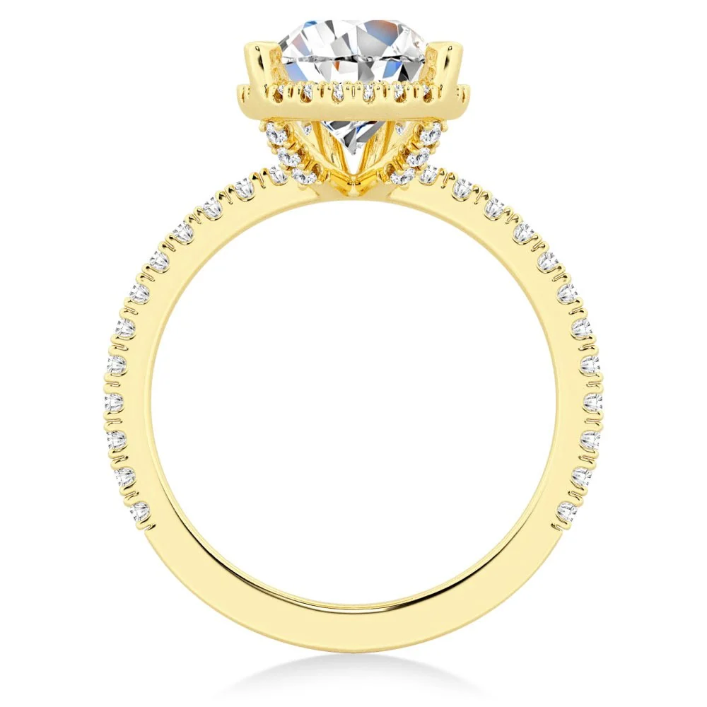 Pear Moissanite Halo Engagement Ring with Pavé Band