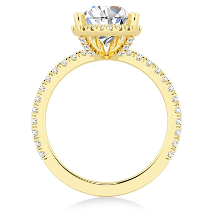 Pear Moissanite Halo Engagement Ring with Pavé Band