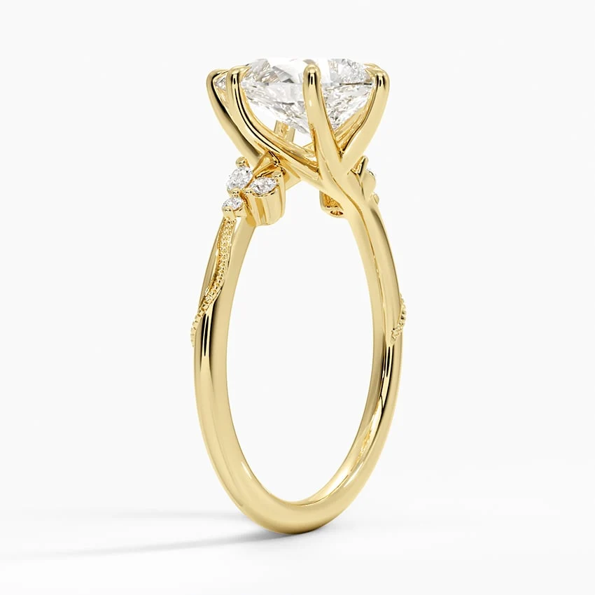 Pear Moissanite Engagement Ring with Botanical Cluster Accents