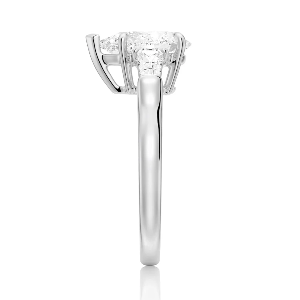 Pear Moissanite Engagement Ring with Tapered Baguette Side Stones