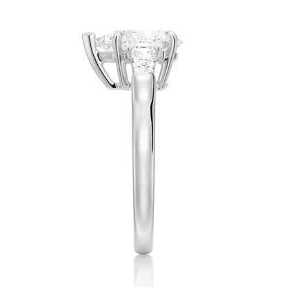 Pear Moissanite Engagement Ring with Tapered Baguette Side Stones