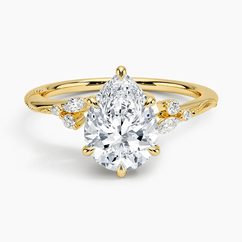 Pear Moissanite Engagement Ring with Botanical Cluster Accents - Novelle Vow