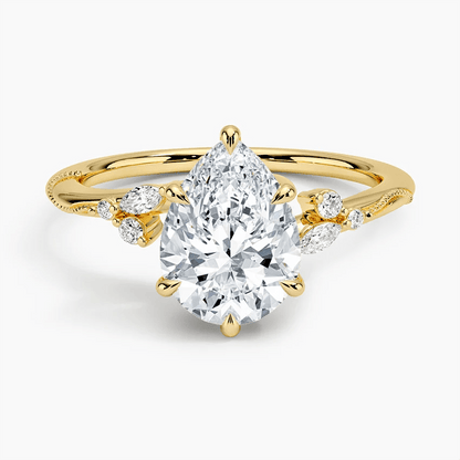 Pear Moissanite Engagement Ring with Botanical Cluster Accents - Novelle Vow