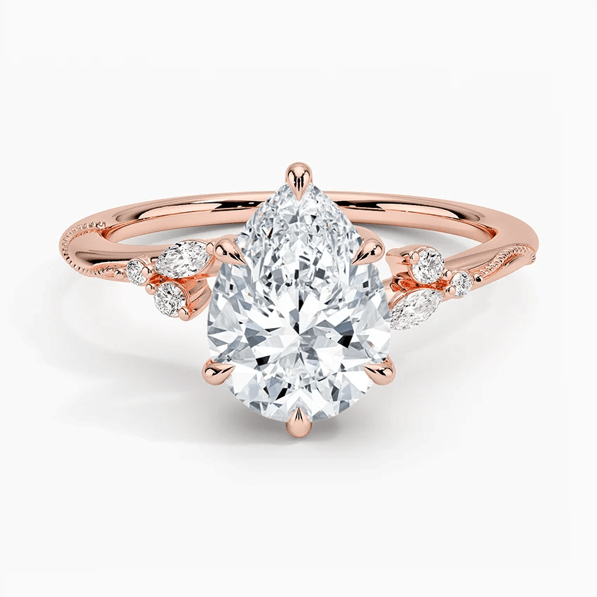Pear Moissanite Engagement Ring with Botanical Cluster Accents - Novelle Vow