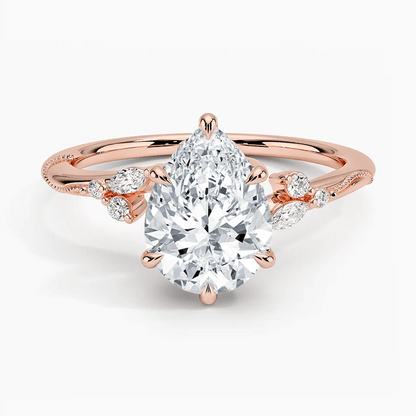 Pear Moissanite Engagement Ring with Botanical Cluster Accents - Novelle Vow
