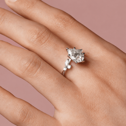 Pear Moissanite Engagement Ring with Botanical Cluster Accents - Novelle Vow