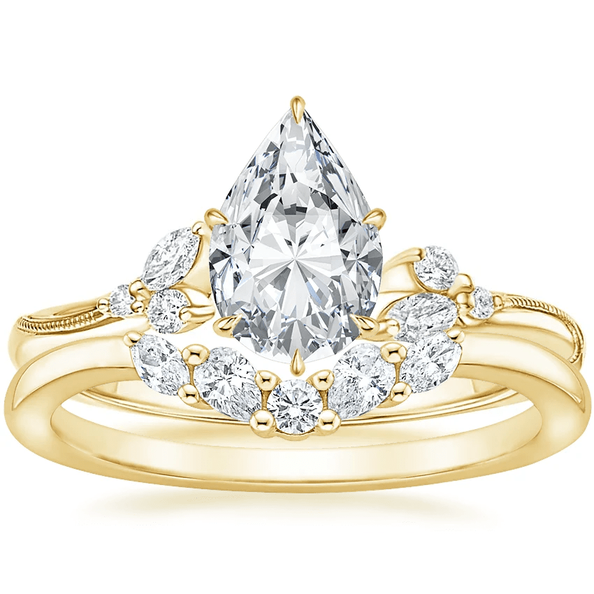 Pear Moissanite Engagement Ring with Botanical Cluster Accents - Novelle Vow