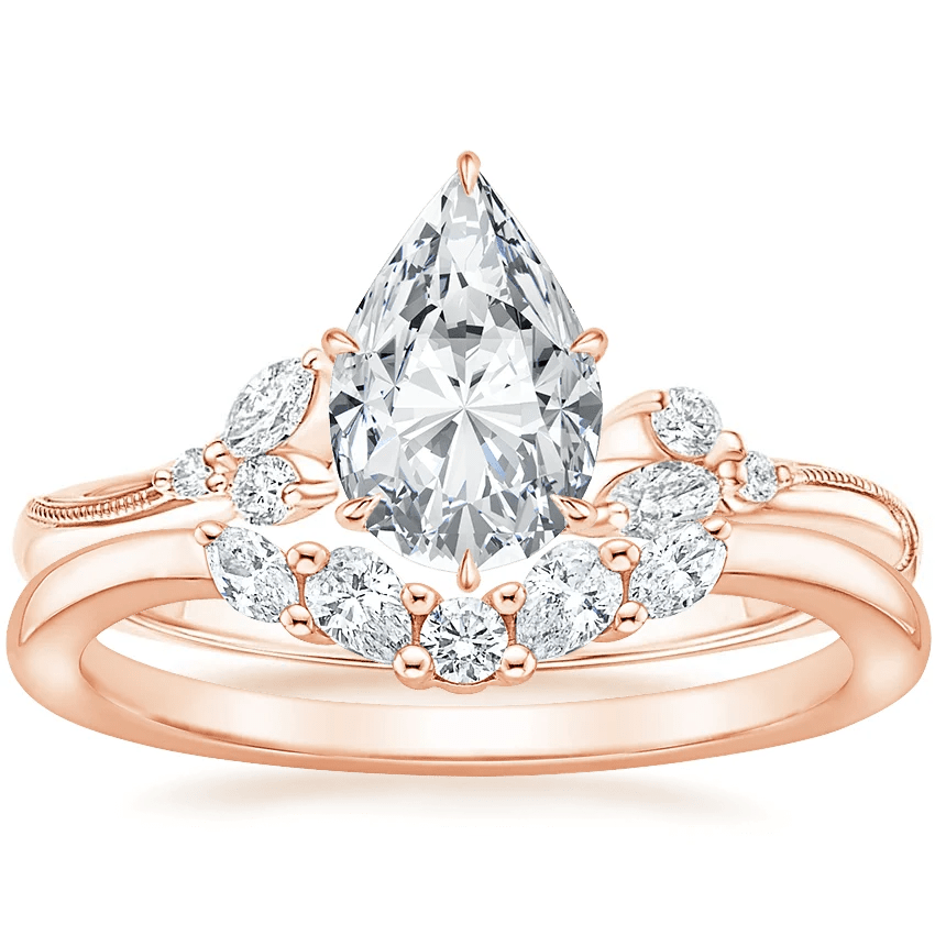 Pear Moissanite Engagement Ring with Botanical Cluster Accents - Novelle Vow