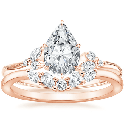 Pear Moissanite Engagement Ring with Botanical Cluster Accents - Novelle Vow