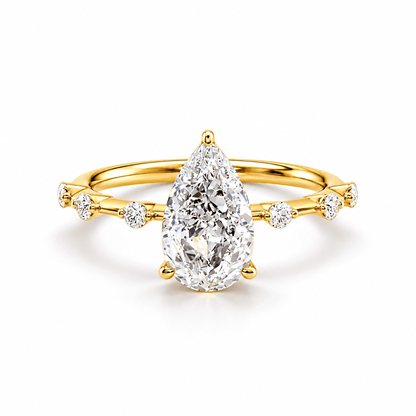 Pear Moissanite Engagement Ring with Hidden Halo & Bezel Accents - Novelle Vow