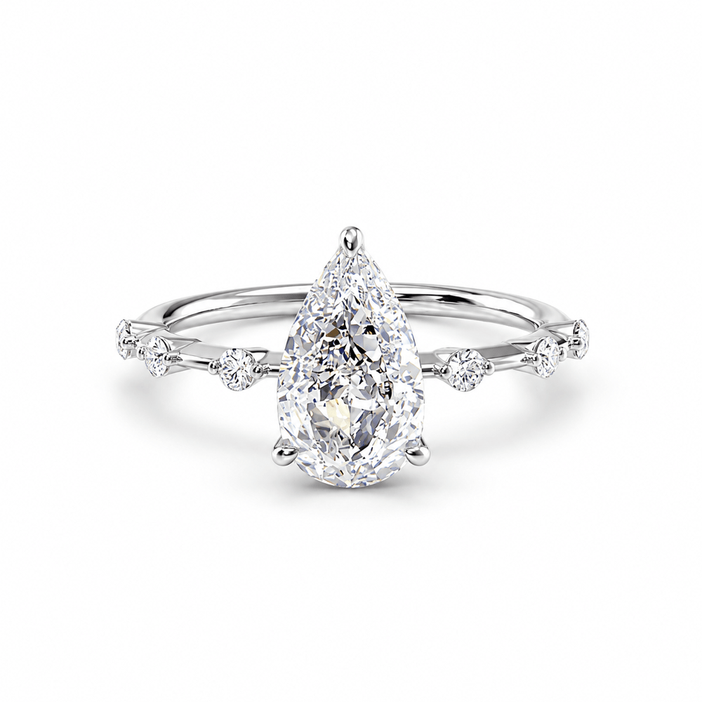 Pear Moissanite Engagement Ring with Hidden Halo & Bezel Accents - Novelle Vow