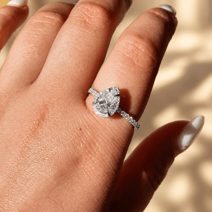 Pear Moissanite Halo Engagement Ring with Pavé Band - Novelle Vow