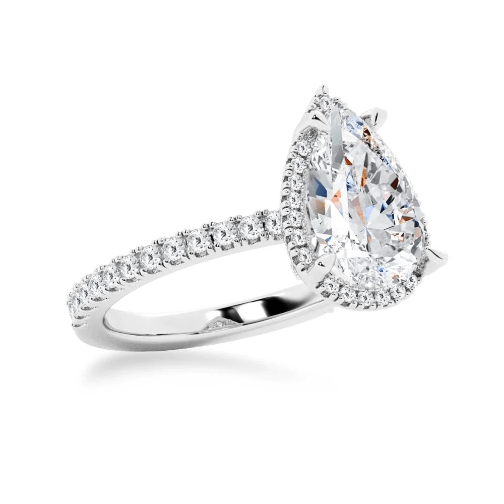 Pear Moissanite Halo Engagement Ring with Pavé Band - Novelle Vow