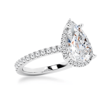 Pear Moissanite Halo Engagement Ring with Pavé Band - Novelle Vow