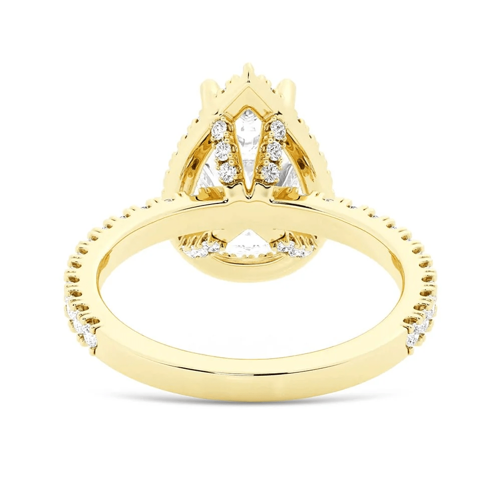 Pear Moissanite Halo Engagement Ring with Pavé Band - Novelle Vow