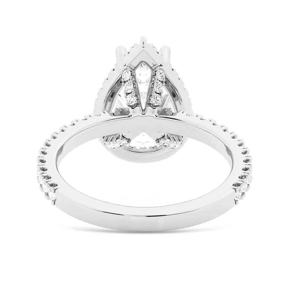 Pear Moissanite Halo Engagement Ring with Pavé Band - Novelle Vow