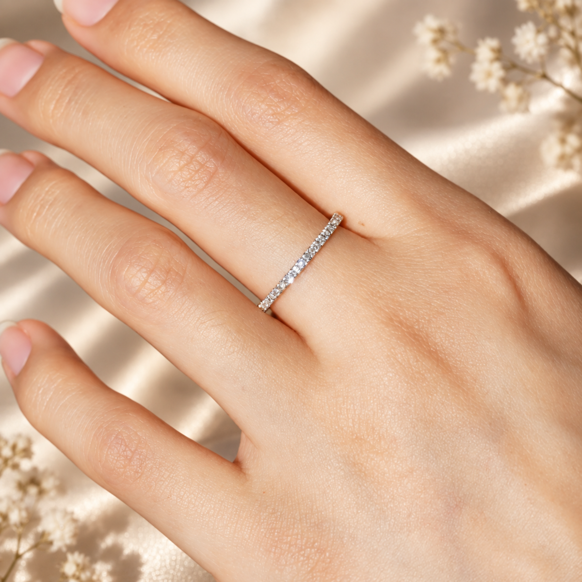 1.4mm Petite French Pavé Moissanite Wedding Band