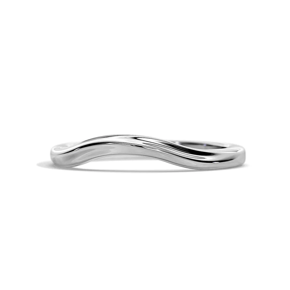 front view of 1.6mm white gold high polish plain curved wedding band