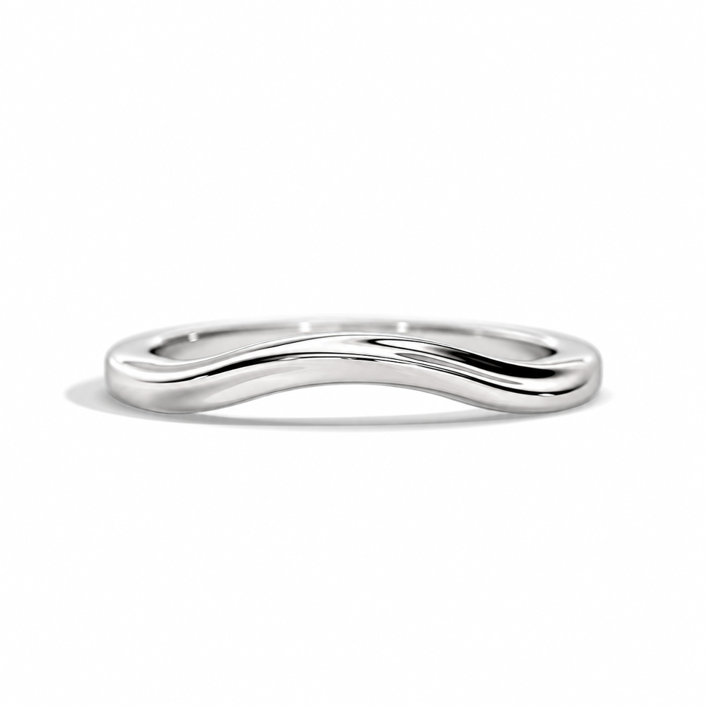 NOVELLE VOW front view of 1.6mm white gold high polish plain curved wedding band